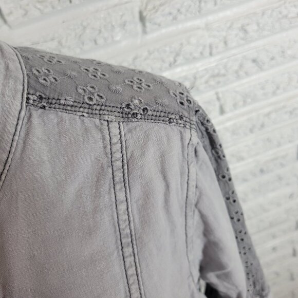 Maurices Womens Jacket XL Gray Linen Cotton Eyelet Zip Snap Up Casual GRA6E - Picture 6 of 11